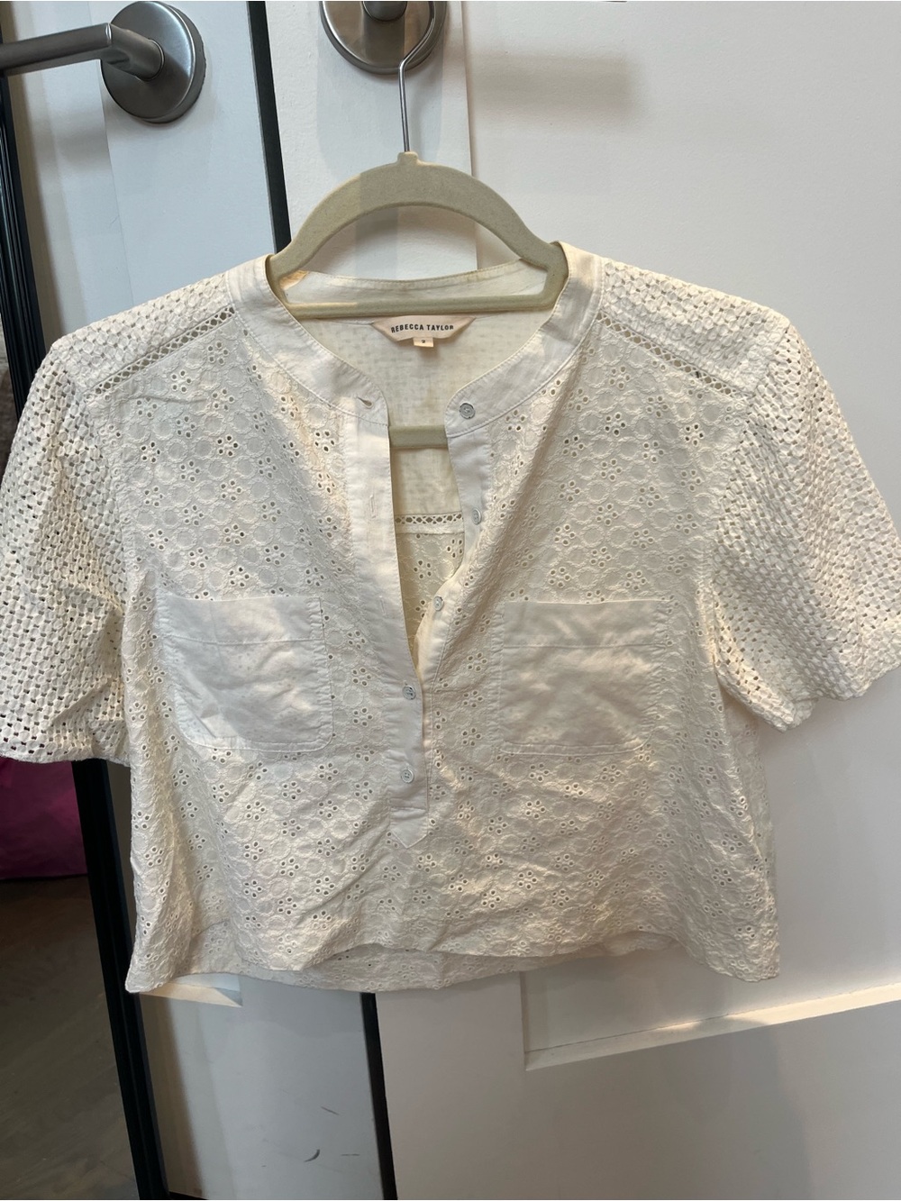 Rebecca Taylor White Eyelet Short-Sleeve Blouse